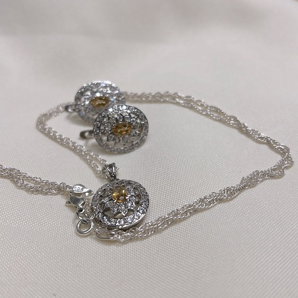 Yellow citrine original stone  & American diamonds 925 mark silver jewelry #291 - Picture 11 of 15